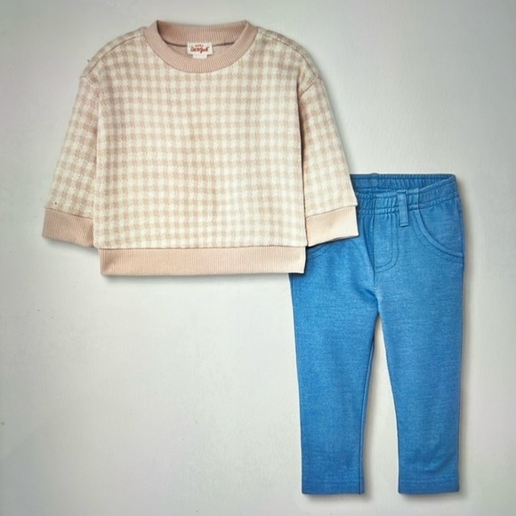 New Baby Gingham Sweater and Pants Set - Picture 1 of 12